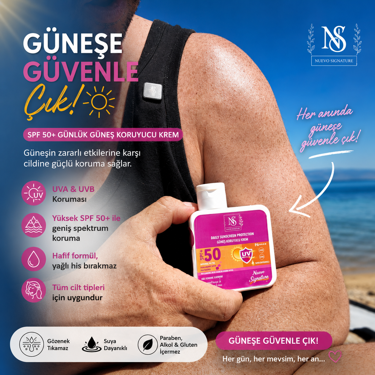 Nuevo Signature Spf 50+ Mineral Filtre Yüksek Koruyucu Güneş Kremi 110 Ml Yüz, Boyun, Dekolte
