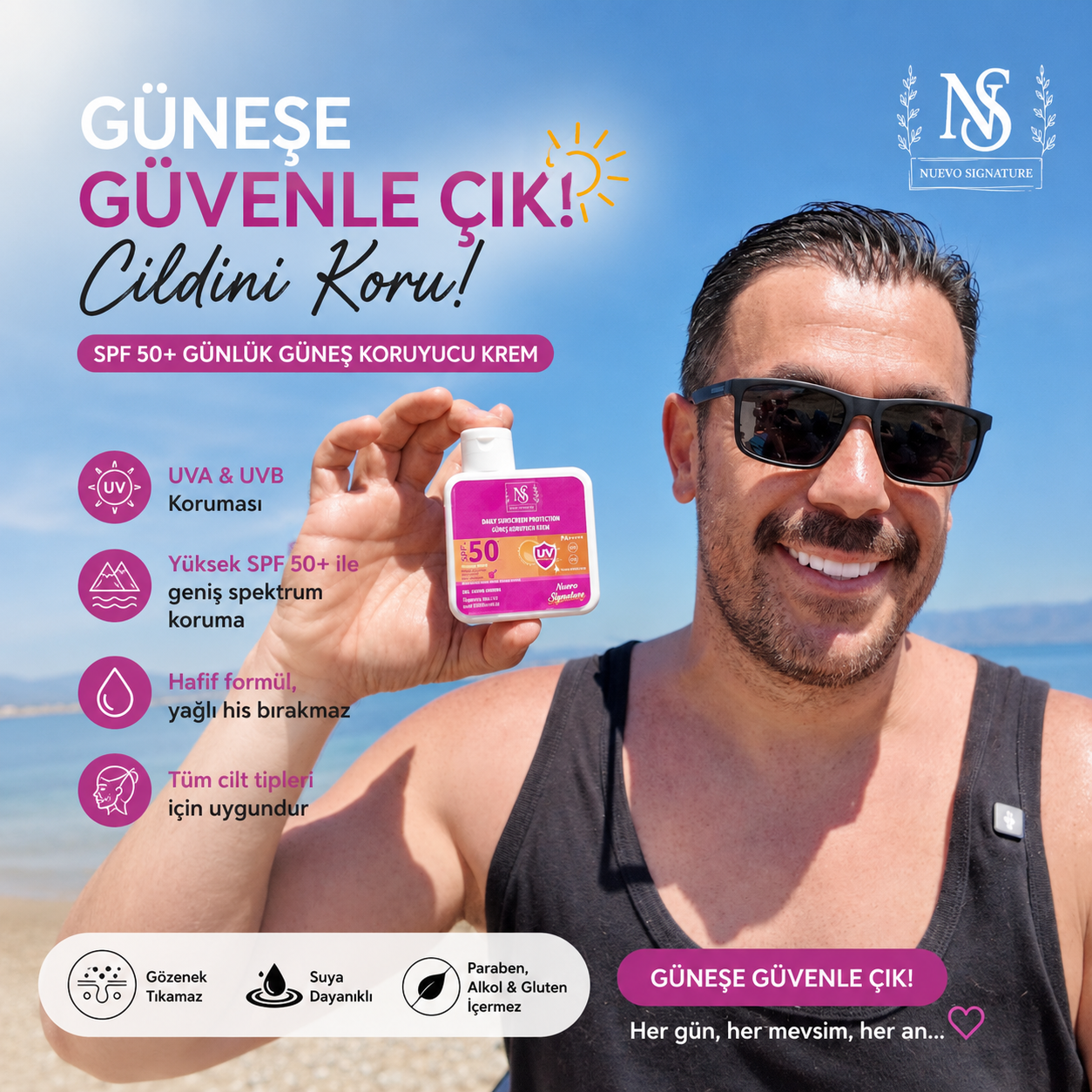 Nuevo Signature Spf 50+ Mineral Filtre Yüksek Koruyucu Güneş Kremi 110 Ml Yüz, Boyun, Dekolte