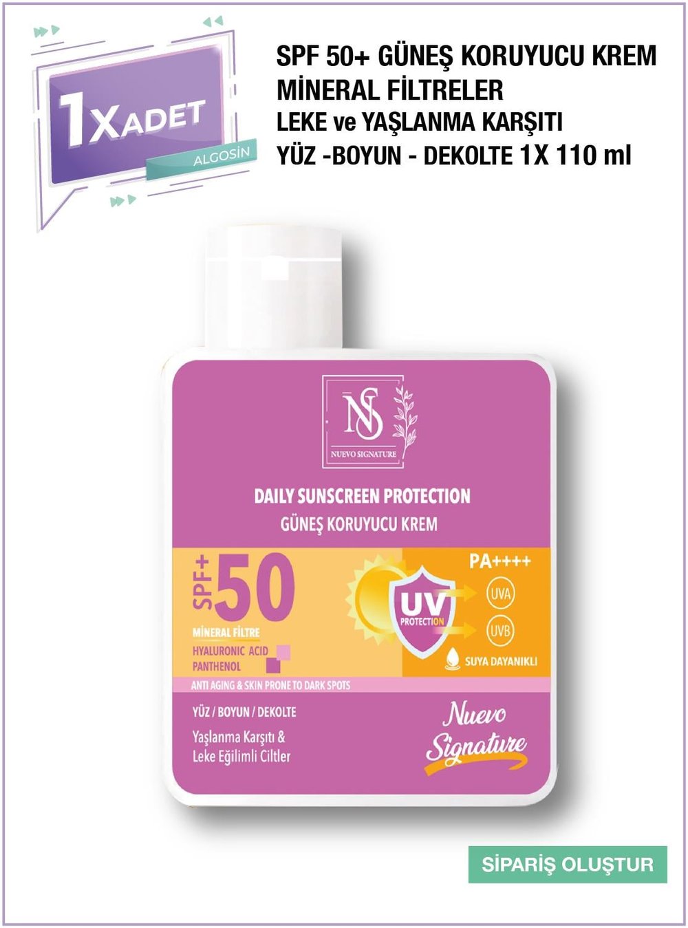 Nuevo Signature Spf 50+ Mineral Filtre Yüksek Koruyucu Güneş Kremi 110 Ml Yüz, Boyun, Dekolte